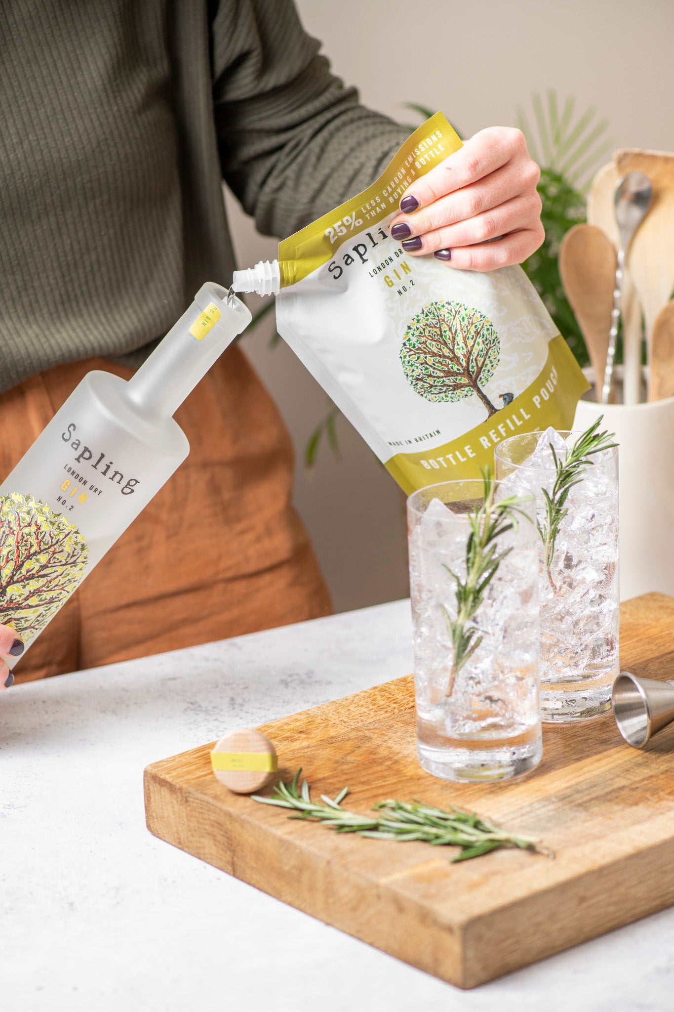 70cl Sapling Gin bottle & refill pouch